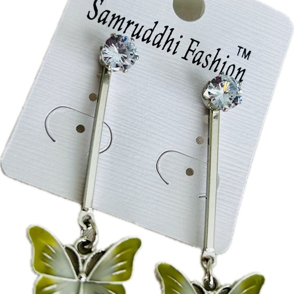 Cute Green Butterfly Rhinestone Enamel Korean Style Fashion Dangle Earrings set - Picture 1 of 5